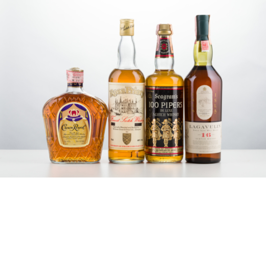 Selezione Whisky Ross Priory - 1bt<br>Lagavulin 16 years old - 1bt<br>Seagram 100 piper - 1bt<br>Cro
