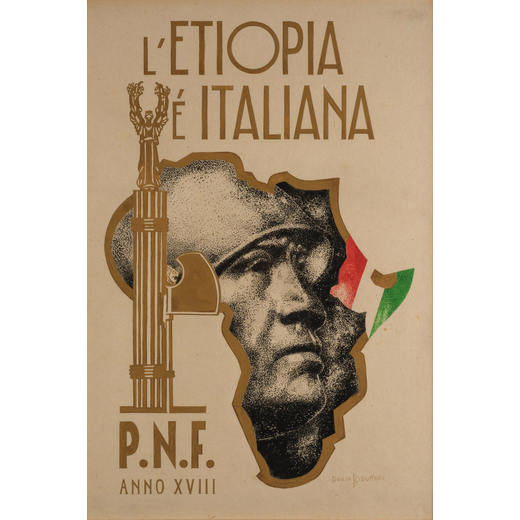 DUILIO BOTTARI XX secolo<br>LEtiopia è Italiana<br>Tempera e china su carta, cm 49,5 x 34,2<br>Firm