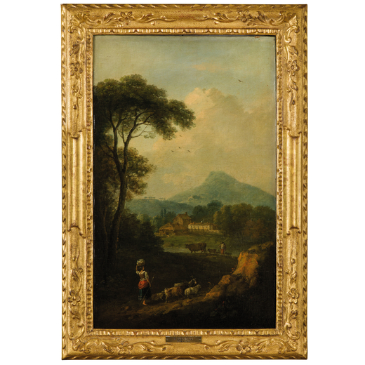 FRANCESCO ZUCCARELLI (Pitigliano, 1702 - Firenze, 1788) <br>Paesaggio<br>Olio su tela, cm 54X33,5
