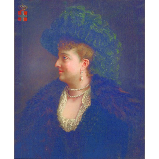MATHILDE RUINART DE BRIMONT (1838 - 1911)<br>Ritratto della regina Margherita di Savoia<br>Olio su t