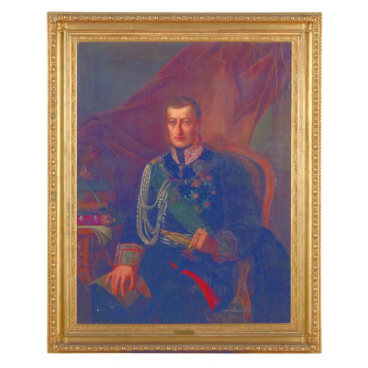 PITTORE DEL XIX SECOLO Ritratto del maresciallo Sallier de la Tour<br>Olio su tela, cm 138,5X105,5<b