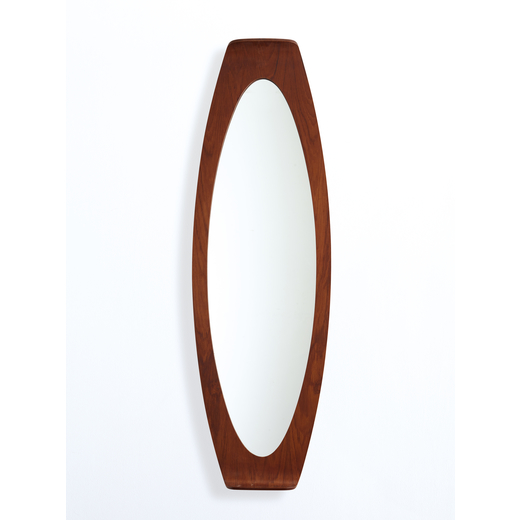 FRANCO CAMPO & CARLO GRAFFI    Specchio. Multistrato curvato, legno di teak, cristallo specchiato. P
