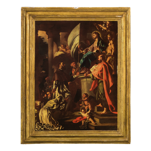 FRANCESCO SOLIMENA (bottega di) (Canale di Serino, 1657 - Napoli, 1747)<br>San Bonaventura riceve da