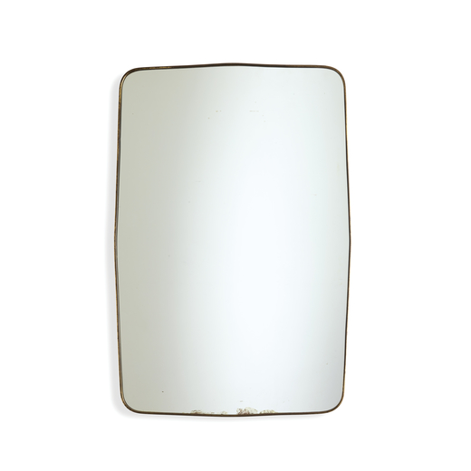MANIFATTURA ITALIANA   Specchio. Legno, ottone, cristallo specchiato. Italia anni 50<br>cm 102x67