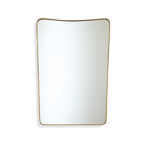 MANIFATTURA ITALIANA   Specchio. Legno, ottone, cristallo specchiato. Italia anni 50<br>cm 98,5x65,5