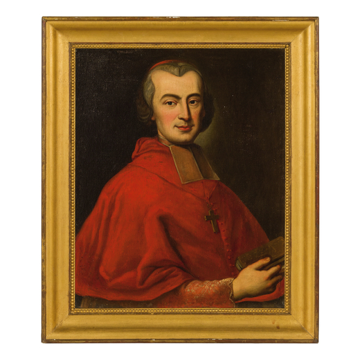 PITTORE DEL XVIII SECOLO Ritratto di cardinale<br>Olio su tela, cm 75X60