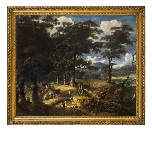 JAN LOOTEN (Amsterdam, 1617/1618 - Regno Unito, 1681)<br>Paesaggio<br>Olio su tela, cm 100X120