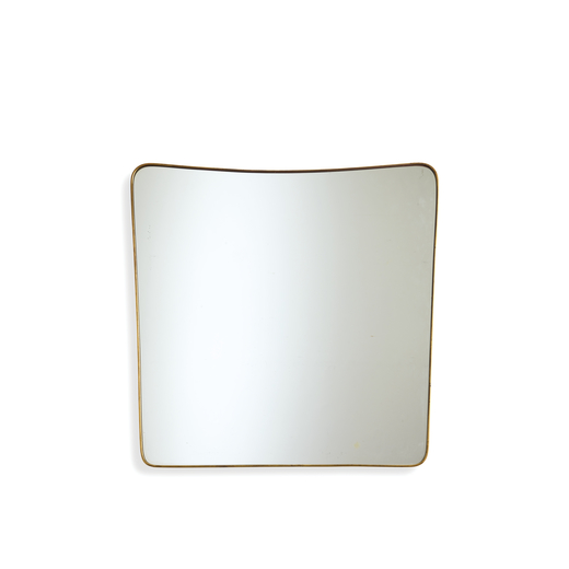 MANIFATTURA ITALIANA   Specchio. Legno, ottone, cristallo specchiato. Italia anni 50<br>cm 91x90