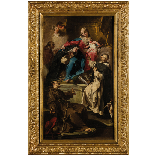 GIOVANNI BATTISTA PITTONI (Venezia, 1687 - 1767)<br>Madonna col Bambino e i Santi Rosa da Lima, Dome