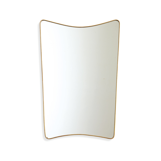 MANIFATTURA ITALIANA   Specchio. Legno, ottone, cristallo specchiato. Italia anni 50<br>cm 91x61