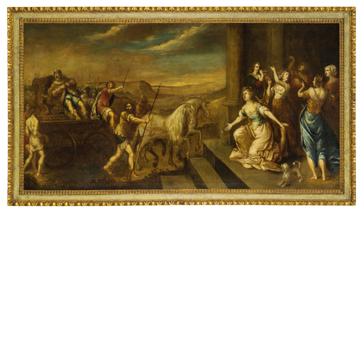 PITTORE FIAMMINGO DEL XVII SECOLO Scena biblica<br>Olio su tela, cm 101X192