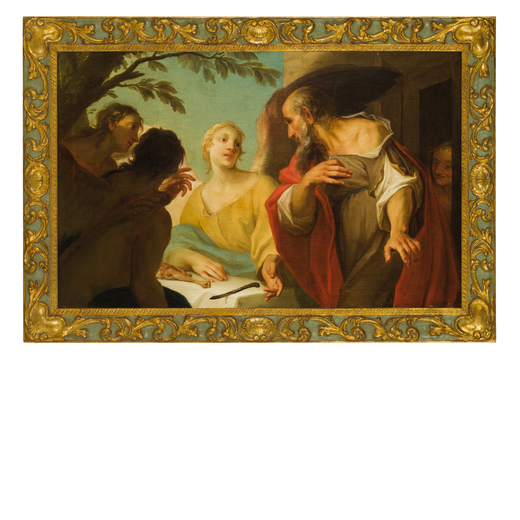 EGIDIO DALLOGLIO (attr. a) (Cison di Valmarino, 1705 - 1784)<br>Abramo e i tre angeli<br>Olio su tel