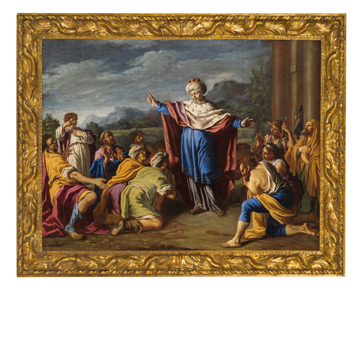 PITTORE DEL XVIII SECOLO Scena biblica<br>Olio su tela, cm 89X119