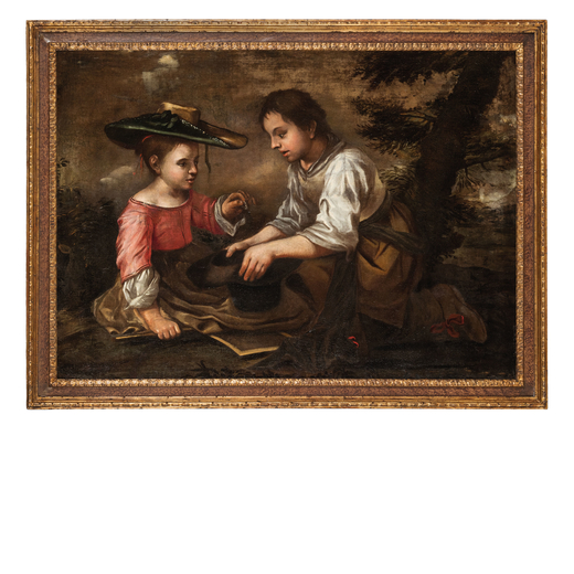 BERNHARD KEILHAU (attr. a) (1624 - 1687)<br>Bambini <br>Olio su tela, cm 92X128