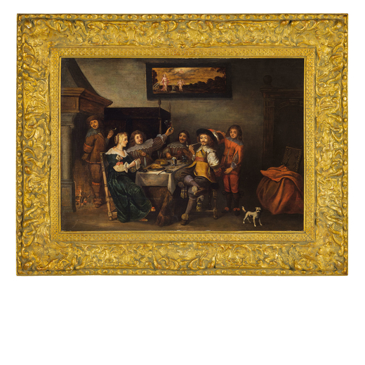 CHRISTOPH JACOBS VAN DER LAMEN (ambito di) (Bruxelles, 1606/15 - Anversa, 1651)<br>Scena di interno<