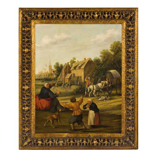 JOOST CORNELISZ DROOCHSLOOT (attr. a) (Utrecht, 1586 - 1666)<br>Scena di villaggio<br>Olio su tela, 