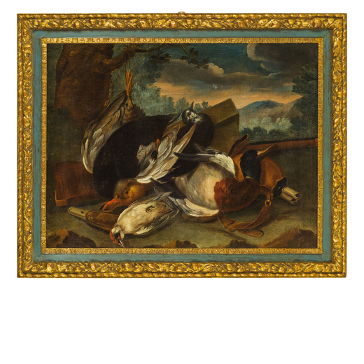 GERARD RIJSBRAECK (attr. a) (Anversa, 1696 - 1773)<br>Natura morta con cacciagione <br>Olio su tela,