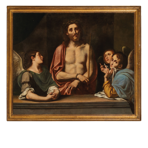 FRANCESCO ALBANI (scuola di) (Bologna, 1578 - 1660)<br>Cristo e angeli<br>Olio su tela, cm 94X115