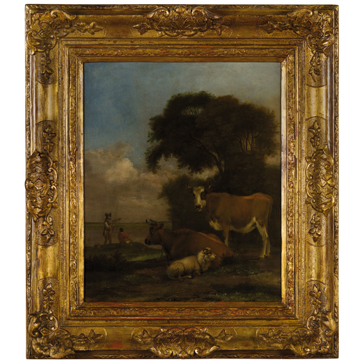 ALBERT KLOMP (attr. a) (Amsterdam, 1625 - 1688)<br>Bestiame di un paesaggio <br>Firmato e datata in 