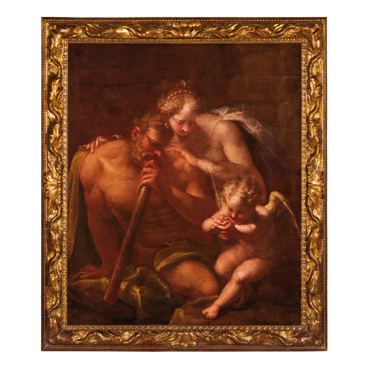 PITTORE VENEZIANO DEL XVII SECOLO Ercole<br>Olio su tela, cm 122X100