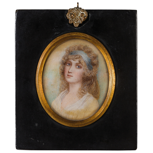 MINIATURA SU CARTONCINO, FRANCIA, XVIII-XIX SECOLO raffigurante dama con fascia tra i capelli entro 