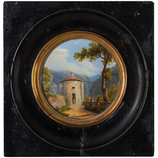 MINIATURA SU AVORIO, FRANCIA O OLANDA, XVIII-XIX SECOLO raffigurante paesaggio con figure e armenti,