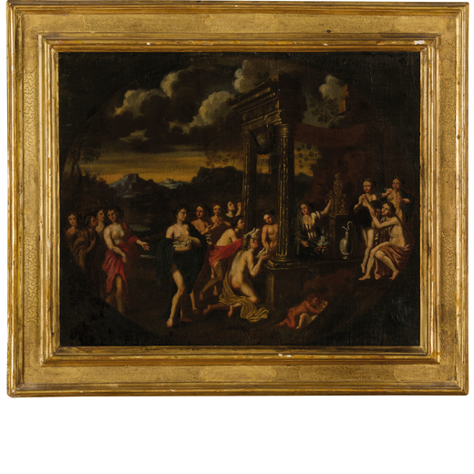 PITTORE DEL XVII-XVIII SECOLO Allegoria<br>Olio su tela, cm 51,5X62,5