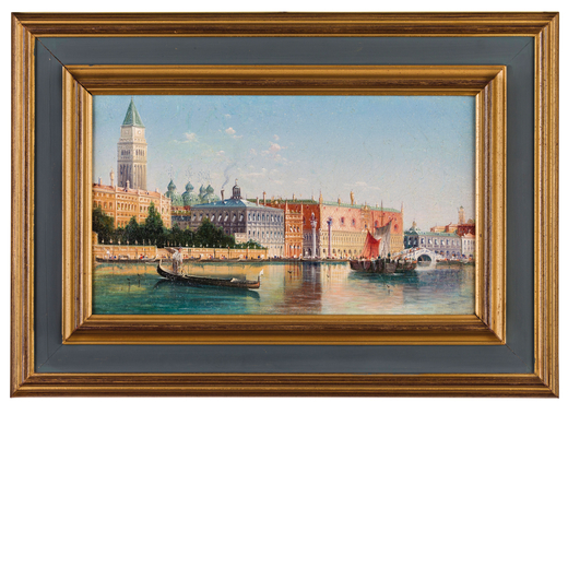 KARL KAUFMANN (Neuplachovitz, 1843 - Vienna, 1905)<br>Veduta di Venezia con il Canal Grande<br>Olio 