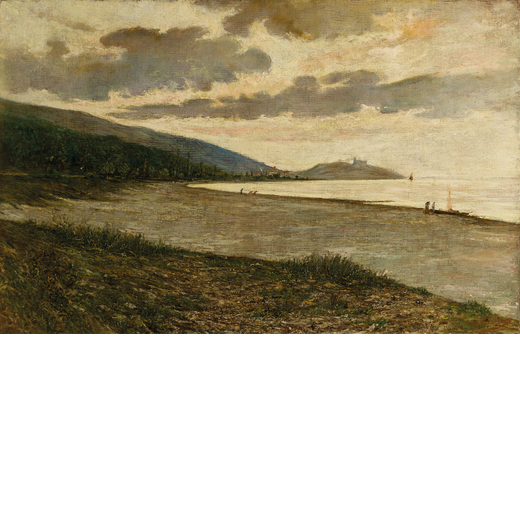 GINO BARBIERI Cesena, 1885 - Monte Zomo, 1917<br>Veduta del lago di Garda al tramonto<br>Firmato G B