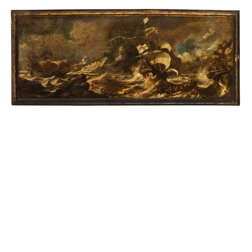 JOHANN ANTON EISMANN  (Salisburgo, 1613 - Venezia, 1698)<br>Fortuna di Mare<br>Olio su tela, cm 50