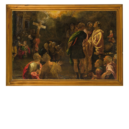 PITTORE DEL XVI-XVII SECOLO  Scena sacra<br>Olio su tela, cm 67X101