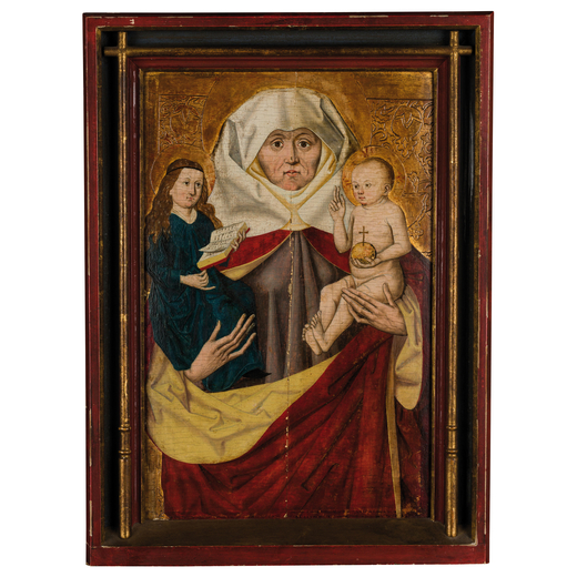 JOST HALLER (attr. a) (Strasburgo,1410 - Saarbrucken, circa 1485)<br>SantAnna con la Vergine e il Ba