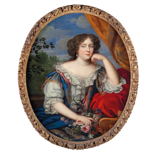PITTORE DEL XVIII SECOLO Ritratto di dama<br>Olio su tela ovale, cm 100X82