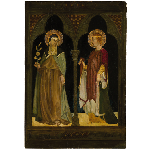 SIMONE MARTINI (copia da) (Siena, 1284 circa - Avignone, 1344)<br>Santi<br>Olio su tavola, cm 76X51,