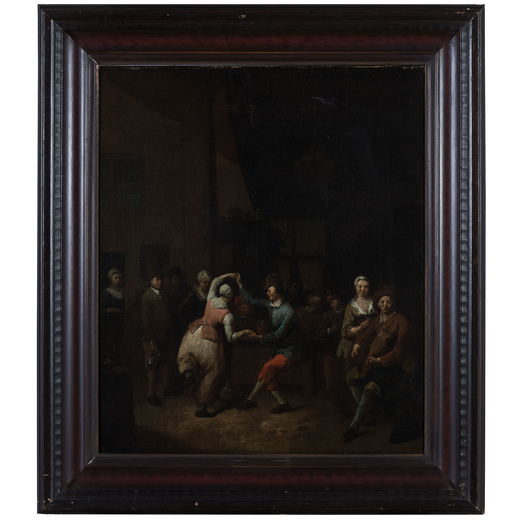 JEAN BAPTISTE LAMBRECHTS (Anversa, 1680 - 1731)<br>Scena di osteria<br>Olio su tela, cm 58X49