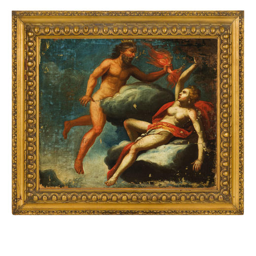 PITTORE DEL XVII SECOLO  Scena mitologica <br>Olio su tela, cm 59X70