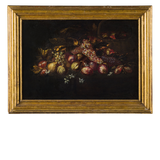 BALDASSARRE DE CARO (attr. a) (Napoli, 1689 - 1750)<br>Natura morta di frutta<br>Olio su tela, cm 65