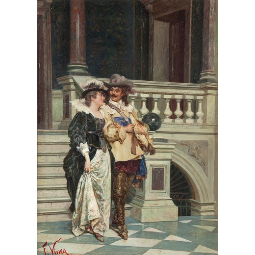 VINEA FRANCESCO (1845-1902)  Scena romantica<br>Firmato F Vinea in basso a sinistra 