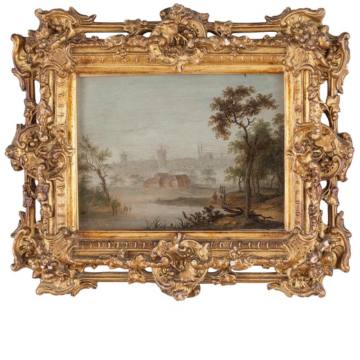 PITTORE DEL XVIII-XIX SECOLO Paesaggio<br>Olio su tavola, cm 14X20
