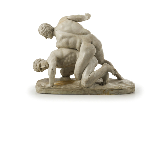 GRUPPO IN MARMO, XIX-XX SECOLO raffigurante lottatori, copia dal noto prototipo oggi agli Uffizi, Fi