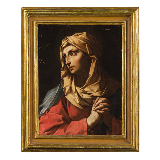 GIUSEPPE PUGLIA detto il BASTARO (Roma, 1600 - 1636)<br>La Vergine annunciata (?)<br>Olio su tela, c