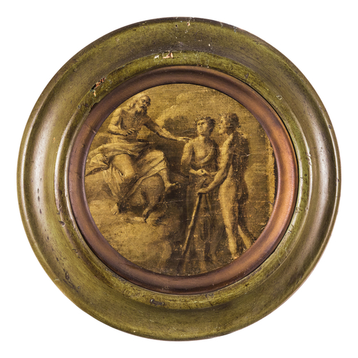 CARLO MARATTI (attr. a) (Camerano, 1625 - Roma, 1713)<br>Scena mitologica<br>Olio su tavola tonda, d