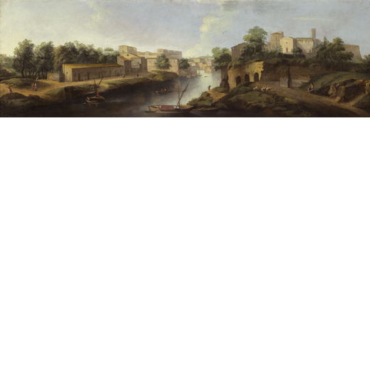 PAOLO ANESI (Roma, 1697 - 1773) <br>Veduta del Tevere, con lAventino e il complesso di San Michele a