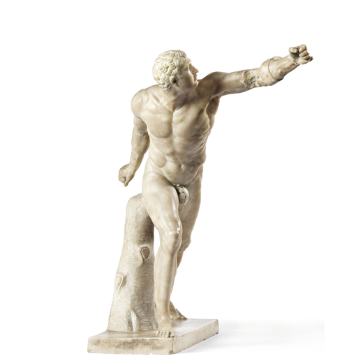 SCULTURA IN ALABASTRO, XIX SECOLO raffigurante figura maschile su base squadrata; usure, rotture, ma
