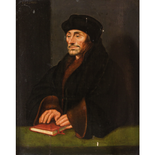HANS HOLBEIN (maniera di) (Augusta, 1497 o 1498 - Londra, 1543)<br>Ritratto di Erasmo da Rotterdam <