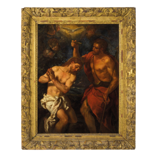 JOHANN KARL LOTH  (Monaco di Baviera, 1632 - Venezia, 1698) <br>Battesimo di Gesù <br>Olio su tela,