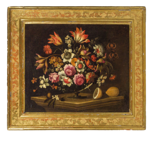 GIOVANNI STANCHI (famiglia degli) (Roma, 1608 - 1675 circa)<br>Natura morta di fiori con limone <br>