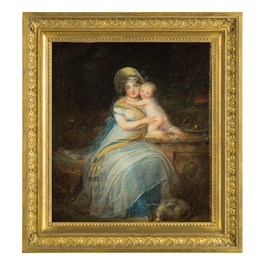 LOUIS LEOPOLD BOILLY (Francia 1761 - 1845) (attr. a)<br>Madre con bambino <br>Olio su tela, cm 48X42