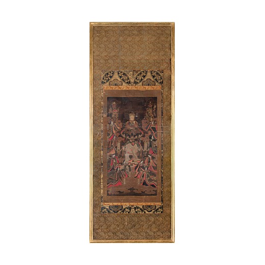DIPINTO ORIENTALE SU SETA, XIX SECOLO Depicting a deity seated in the centre in a meditating positio