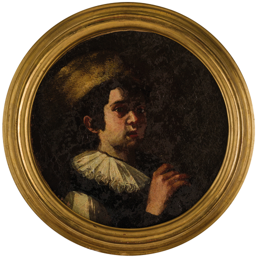 PITTORE DEL XVII SECOLO   Ritratto di giovane<br>Olio su tela, diam. cm 24,7